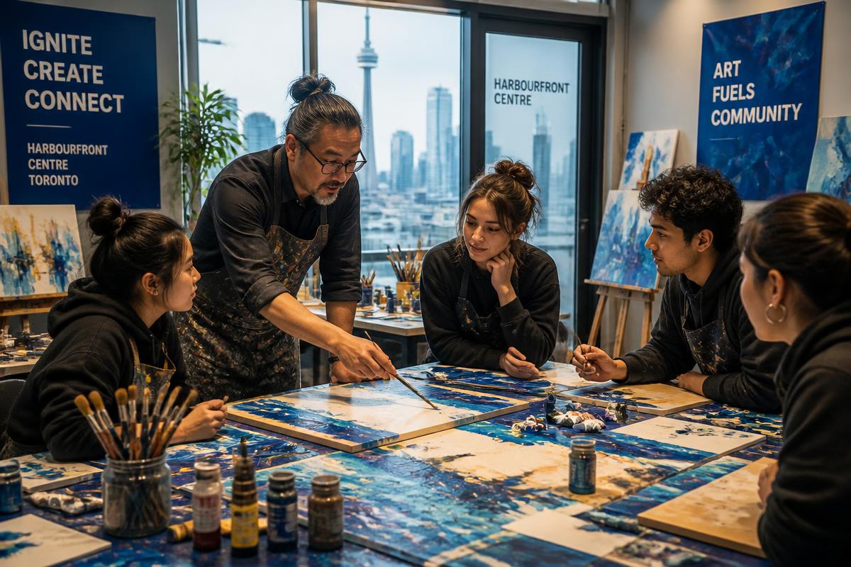 An artist mentor guiding students in a workshop